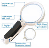 Wesley's LED Magnifying Glass for Reading,  2 Lens set for Seniors, Macular Degeneration 10x 5x Magnification