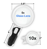 Wesley's LED Magnifying Glass for Reading,  2 Lens set for Seniors, Macular Degeneration 10x 5x Magnification