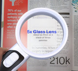 Wesley's LED Magnifying Glass for Reading,  2 Lens set for Seniors, Macular Degeneration 10x 5x Magnification