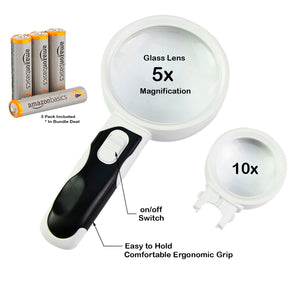 Wesley's LED Magnifying Glass for Reading,  2 Lens set for Seniors, Macular Degeneration 10x 5x Magnification