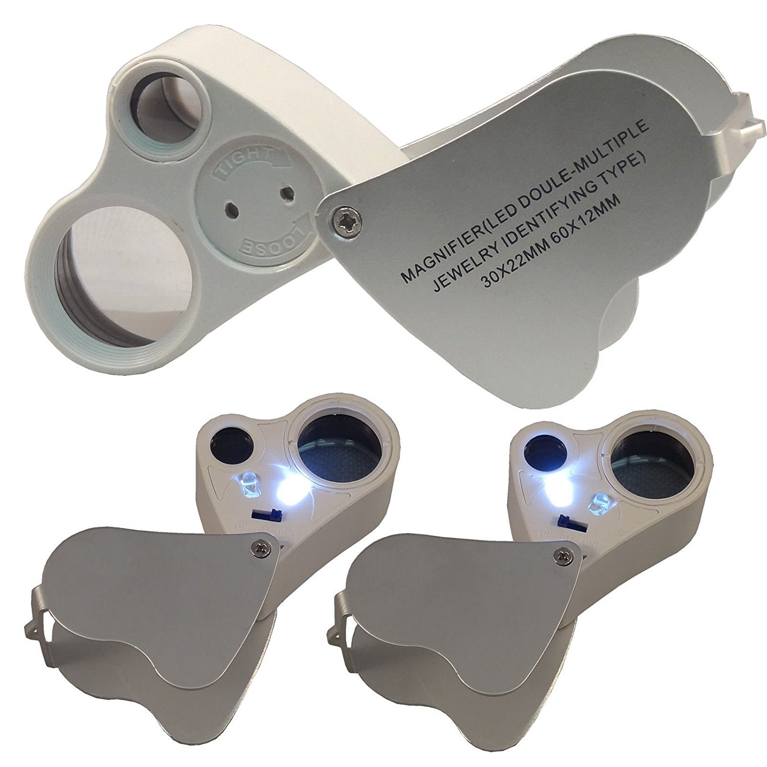  30X 60X Double-Multiple Glass Jeweler Jeweler's Jewelry  Magnifier Magnifying Double Loupe Loop with LED Light by FireKingdom :  Arts, Crafts & Sewing